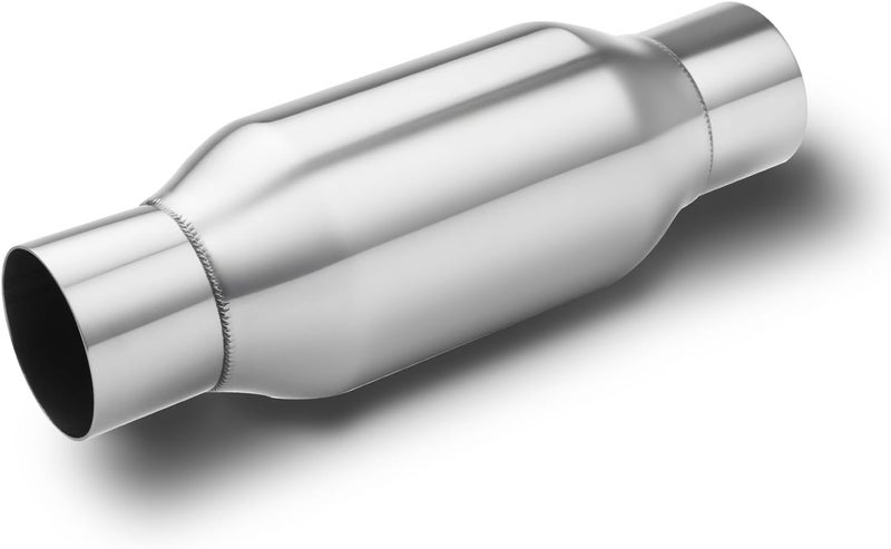 LCGP 2.5" Inlet Universal Resonator,2.5in Inlet/Outlet x 12in Length 304 Stainless Steel Performance Muffler, Bottle Style Resonator,Polished, Straight Through Design, Deep Tone - Image 1